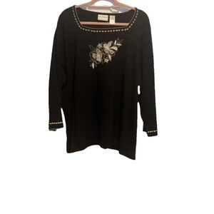 Alfred Dunner Black Blouse with Gold Embroidery